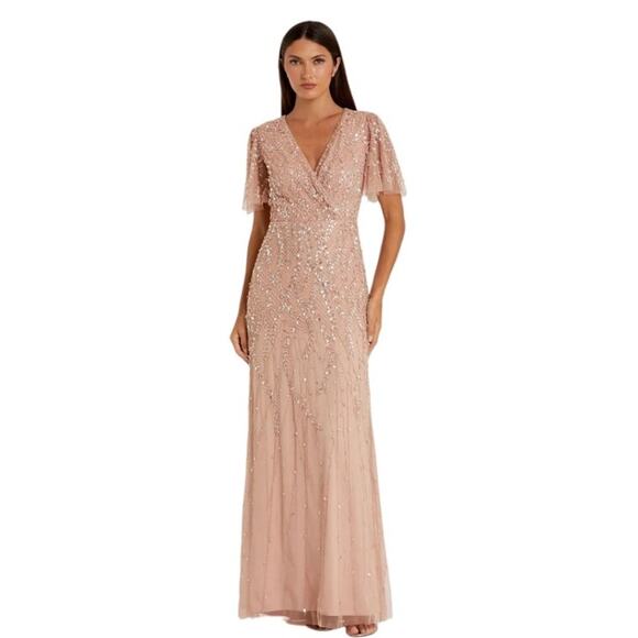 Mac Duggal NWD Style 35109 Size 10 Pink Embellished Flutter Sleeve Maxi Gown - Picture 6 of 15